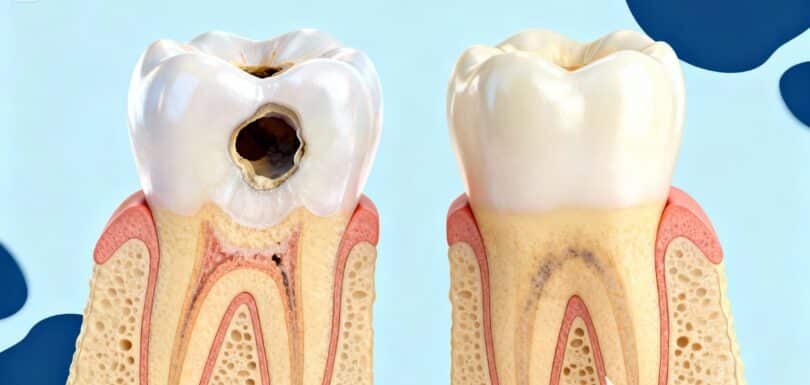 Dental illustration showing tooth Cavity and tooth decay.